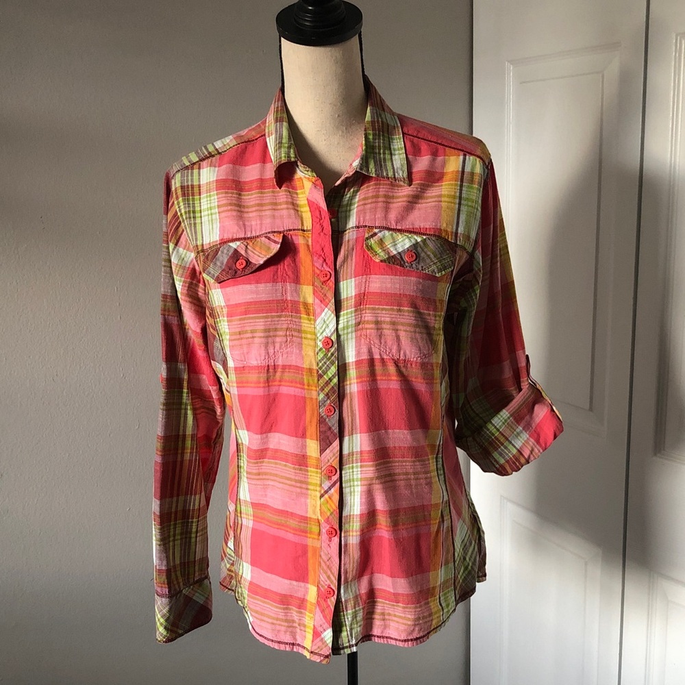 COLUMBIA Women Pink Plaid Buttons Down Cotton Shirt | L